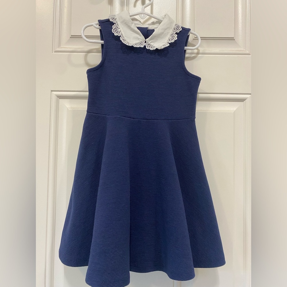 Girls Janie and Jack navy dress with lace collar